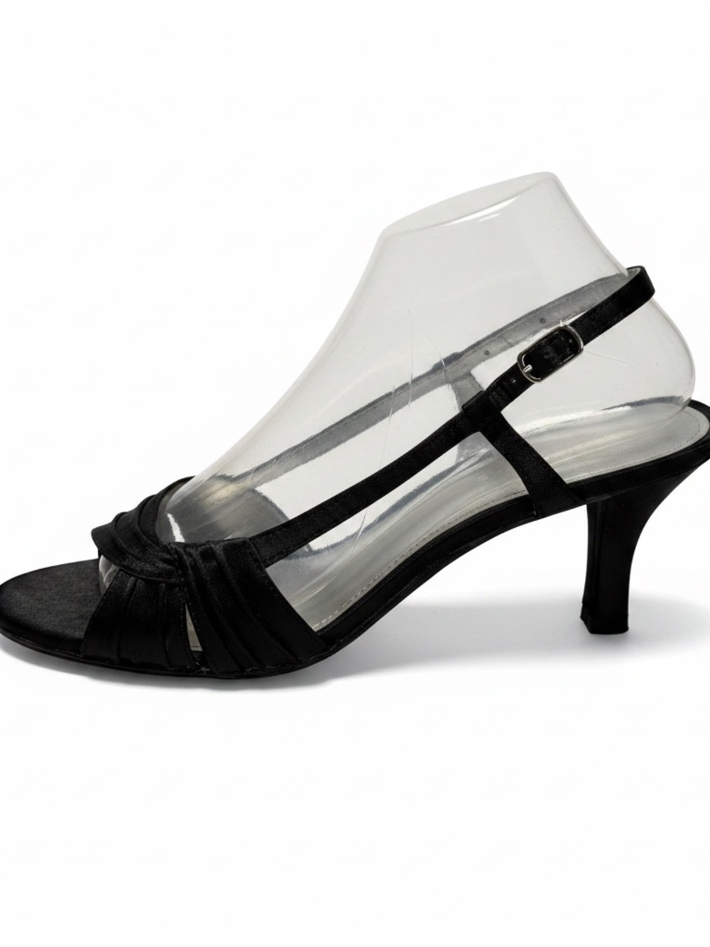 Liz Claiborne Black Satin Knotted Slingback Heels size 8